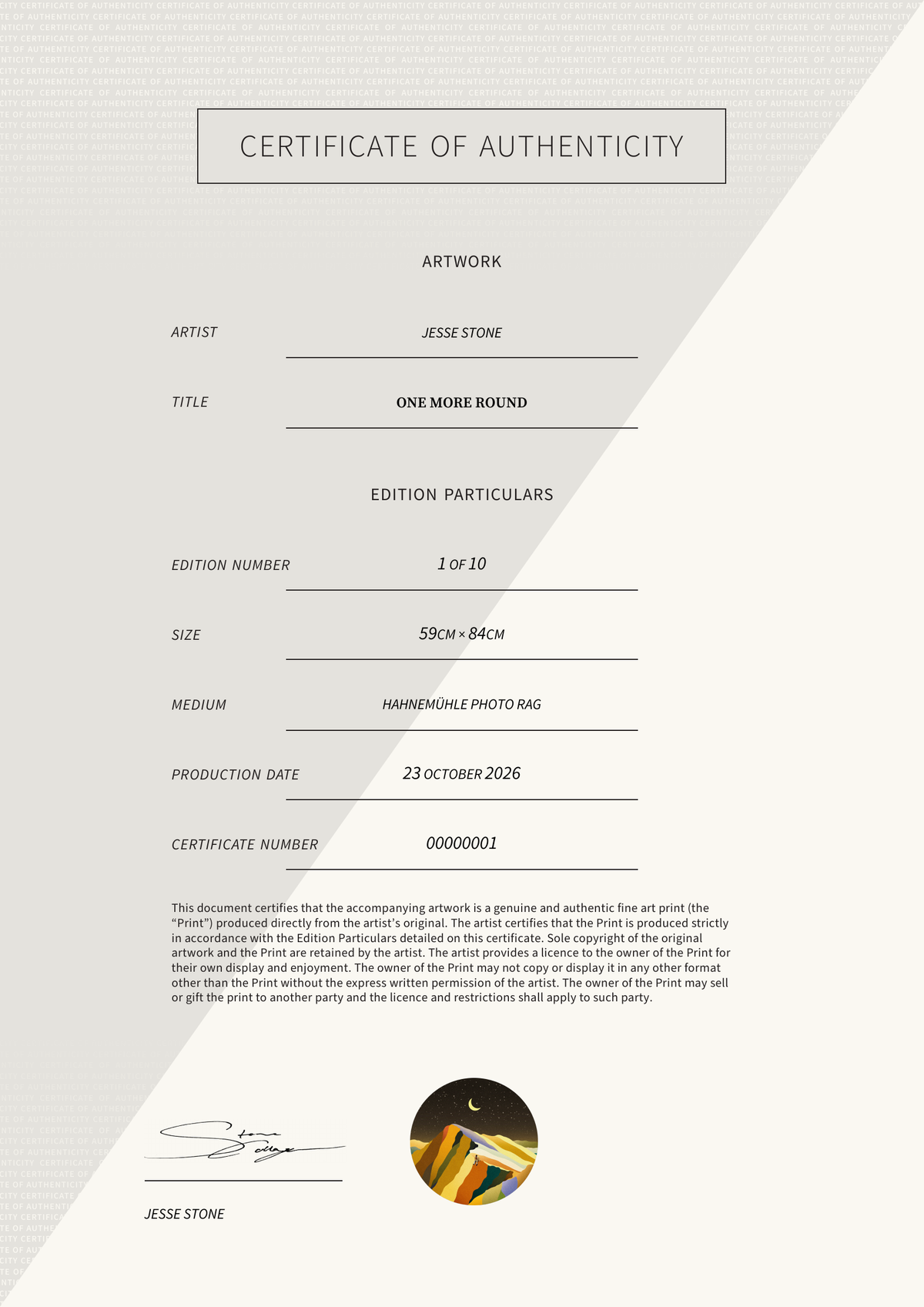 One More Round — Certificate of Authenticity